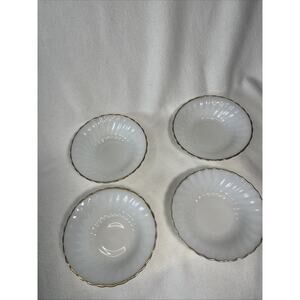 Fire King Anchor Hocking Fruit Bowls White Swirl Gold Trim - 4